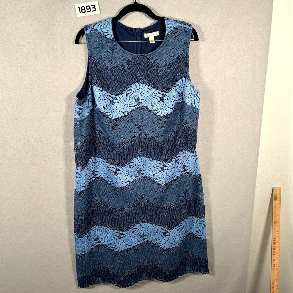 DB Established 1962 Sheath Dress Womens 16 Blue Lace‎ Floral Chevron Striped